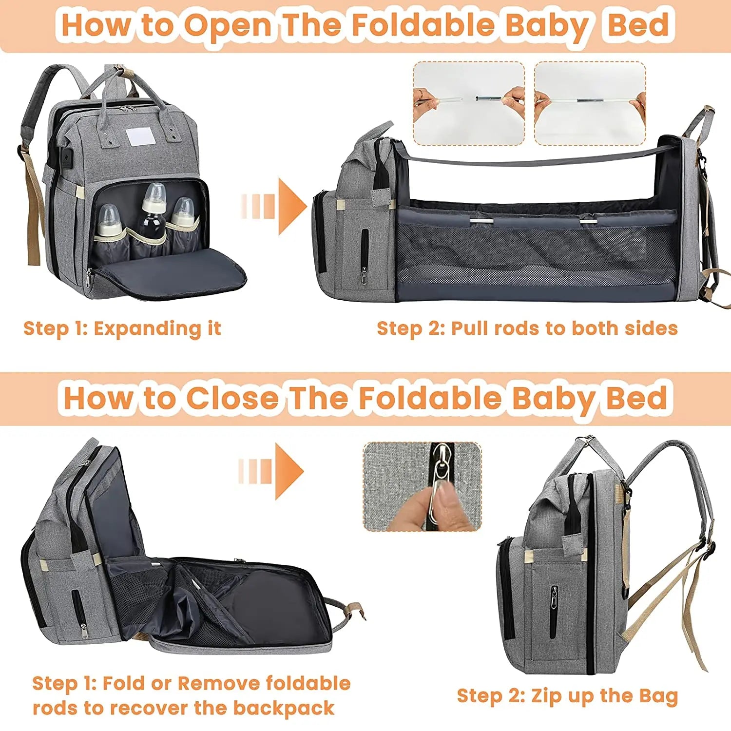 Baby Changing Backpack With Foldable Bed